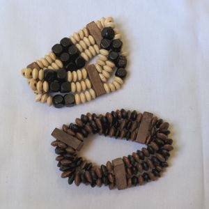 2 wooden beaded bracelets